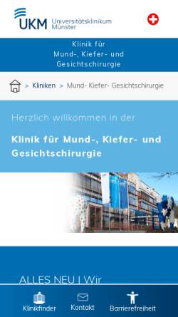 Vorschau der mobilen Webseite klinikum.uni-muenster.de, Klinik für Mund- und Kiefer-, Gesichtschirurgie Universität Münster