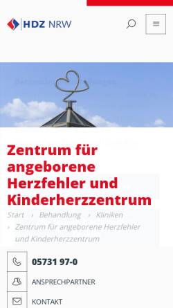 Vorschau der mobilen Webseite www.hdz-nrw.de, Kinderherzzentrum und Zentrum für Angeborene Herzfehler