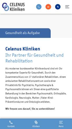 Vorschau der mobilen Webseite www.celenus-kliniken.de, Celenius-Kliniken