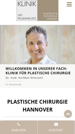 Vorschau der mobilen Webseite www.klinik-am-pelikanplatz.de, Klinik am Pelikanplatz Hannover für plastische und ästhetische Chirurgie