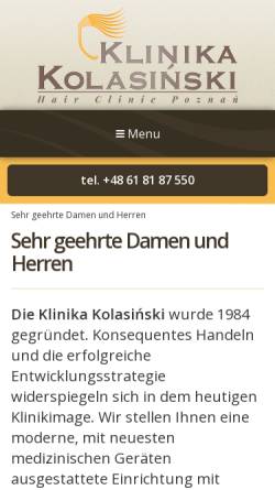 Vorschau der mobilen Webseite de.klinikakolasinski.pl, Klinika Kolasiński