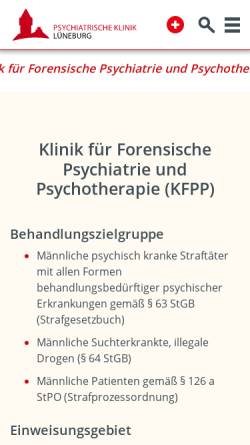 Vorschau der mobilen Webseite www.pk.lueneburg.de, Klinik für Forensische Psychiatrie und Psychotherapie