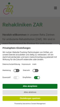 Vorschau der mobilen Webseite www.zar.de, Zentren für ambulante Rehabilitation Nanz medico