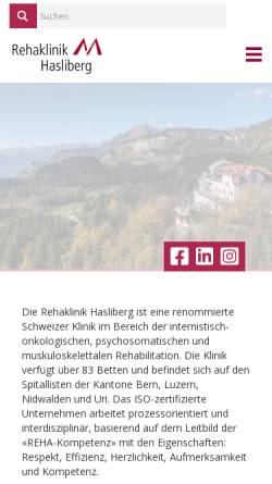 Vorschau der mobilen Webseite www.rehaklinik-hasliberg.ch, Rehaklinik Hasliberg