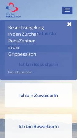 Vorschau der mobilen Webseite www.zuercher-rehazentren.ch, Zürcher Rehazentren
