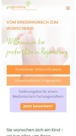 Vorschau der mobilen Webseite www.profertilita-regensburg-kinderwunsch.de, Profertilita - Zentrum für Fruchtbarkeitsmedizin