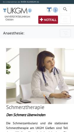 Vorschau der mobilen Webseite www.ukgm.de, Schmerztherapie Universitätsklinikum Giessen