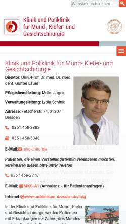 Vorschau der mobilen Webseite www.uniklinikum-dresden.de, Klinik- und Poliklinik für Mund-, Kiefer- und Gesichtschirurgie der Universität Dresden