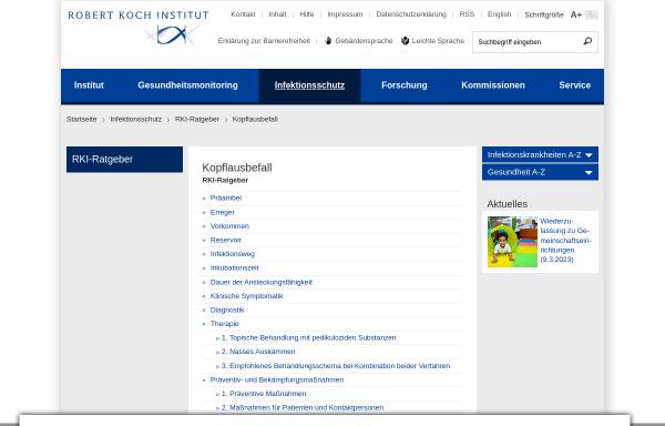 Vorschau von www.rki.de, Kopflausbefall (Pediculosis capitis)