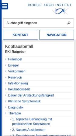 Vorschau der mobilen Webseite www.rki.de, Kopflausbefall (Pediculosis capitis)