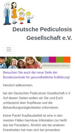 Vorschau der mobilen Webseite www.pediculosis-gesellschaft.de, Deutsche Pediculosis Gesellschaft e.V.