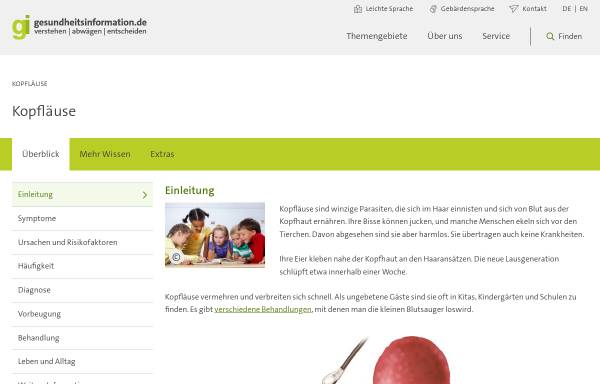 Vorschau von www.gesundheitsinformation.de, Gesundheitsinformation.de: Merkblatt Kopfläuse