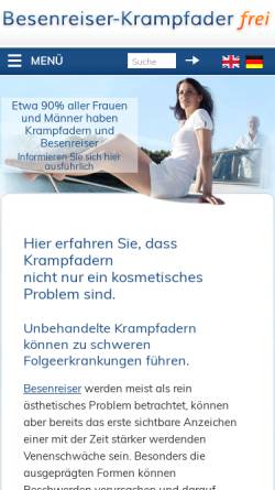 Vorschau der mobilen Webseite www.besenreiser-krampfaderfrei.de, Besenreiser und Krampfader frei