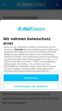 Vorschau der mobilen Webseite www.netdoktor.de, Schweinegrippe