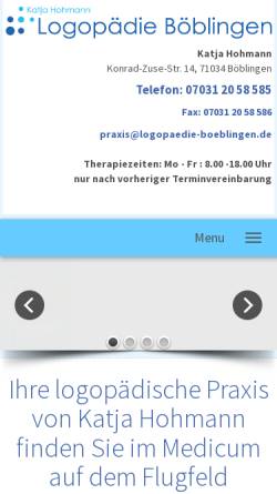 Vorschau der mobilen Webseite www.logopaedie-boeblingen.de, Logopädie Böblingen - Katja Sitko