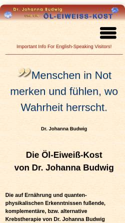 Vorschau der mobilen Webseite www.oel-eiweiss-kost.de, Die Öl-Eiweiß-Kost nach Dr. Johanna Budwig