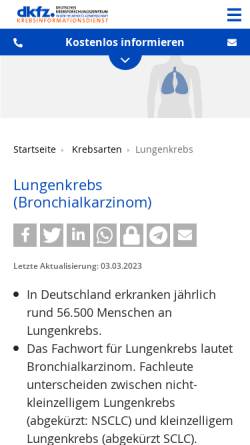 Vorschau der mobilen Webseite www.krebsinformationsdienst.de, Lungenkrebs: Information für Patienten und ihre Angehörigen