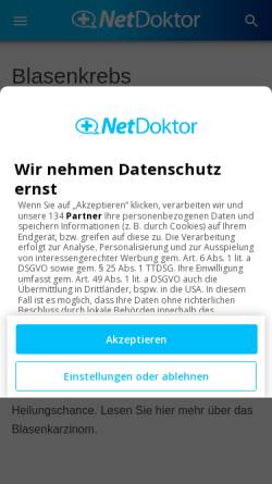 Vorschau der mobilen Webseite www.netdoktor.de, Netdoctor.de: Blasenkrebs