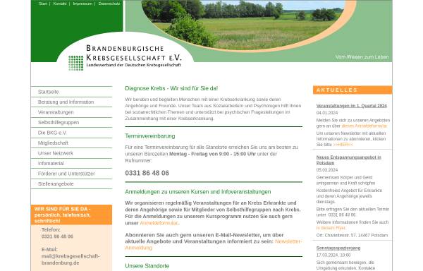 Vorschau von www.krebsgesellschaft-brandenburg.de, Brandenburgische Krebsgesellschaft e.V.