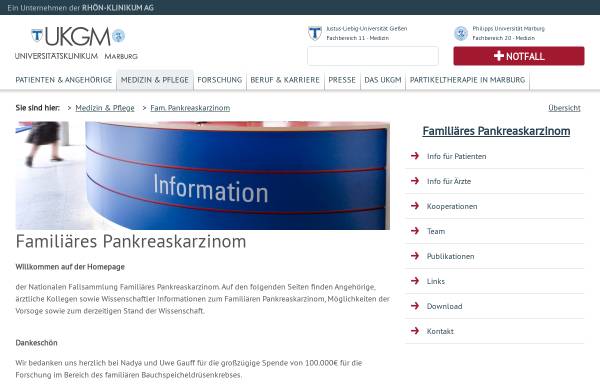 Vorschau von www.fapaca.de, FaPaCa - Nationale Fallsammlung familiäres Pankreaskarzinom, Prof. Dr. med. Detlef K. Bartsch