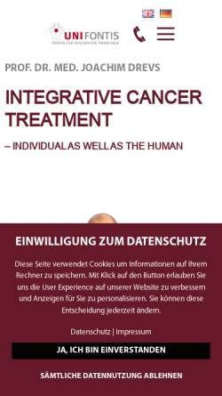Vorschau der mobilen Webseite www.unifontis.net, Tumorzentrum Unifortis am Eduardus-Krankenhaus Köln