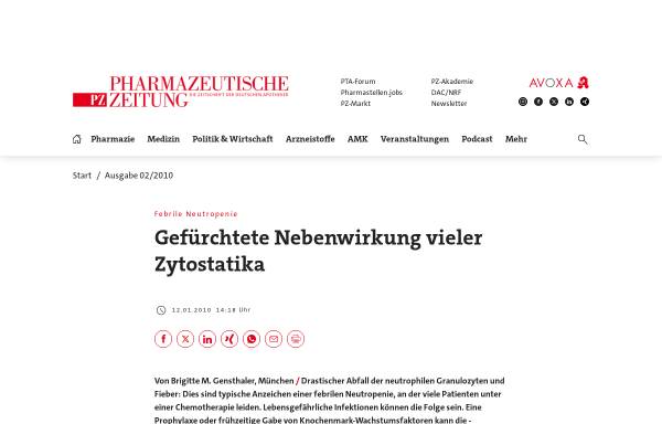 Vorschau von www.pharmazeutische-zeitung.de, Pharmazeutische Zeitung - Febrile Neutropenie