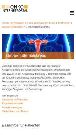 Vorschau der mobilen Webseite www.krebsgesellschaft.de, Zervixkarzinom