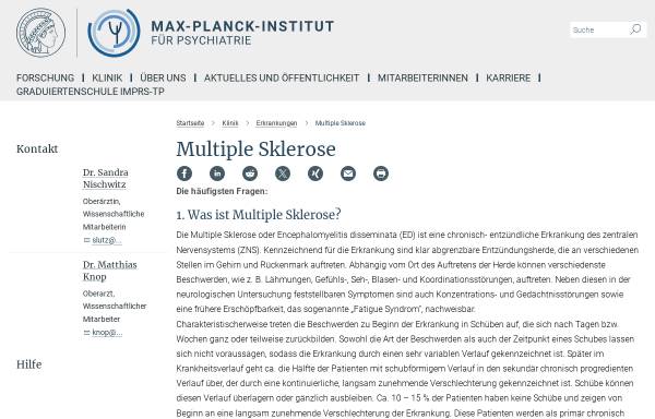 Vorschau von www.mpipsykl.mpg.de, Multiple Sklerose