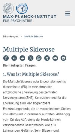 Vorschau der mobilen Webseite www.mpipsykl.mpg.de, Multiple Sklerose