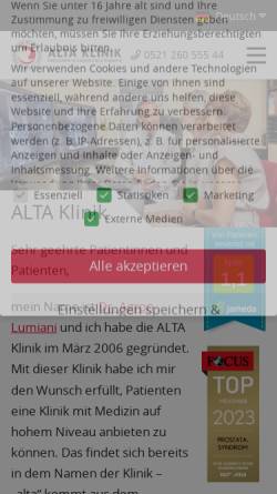Vorschau der mobilen Webseite www.alta-klinik.de, Alta Klinik
