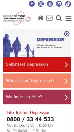 Vorschau der mobilen Webseite www.deutsche-depressionshilfe.de, Stiftung Deutsche Depressionshilfe