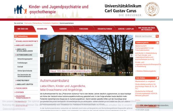 Vorschau von www.uniklinikum-dresden.de, Autismusambulanz der Kli­nik für Kin­der- und Ju­gend­psych­ia­trie und -psy­cho­the­ra­pie