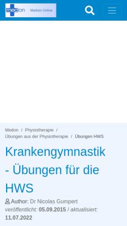 Vorschau der mobilen Webseite www.medon.de, Übungen bei HWS Syndrom