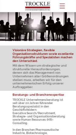 Vorschau der mobilen Webseite www.trockle-unternehmensberatung.de, Trockle Unternehmensberatung