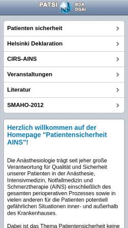 Vorschau der mobilen Webseite www.patientensicherheit-ains.de, Patientensicherheit AINS