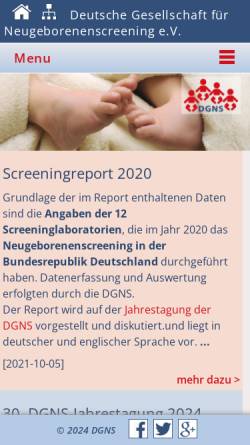 Vorschau der mobilen Webseite www.screening-dgns.de, Deutsche Gesellschaft für Neugeborenenscreening e.V.
