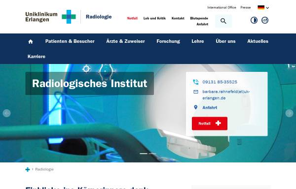 Vorschau von www.radiologie.uk-erlangen.de, Erlangen-Institut für Diagnostische Radiologie der Universität