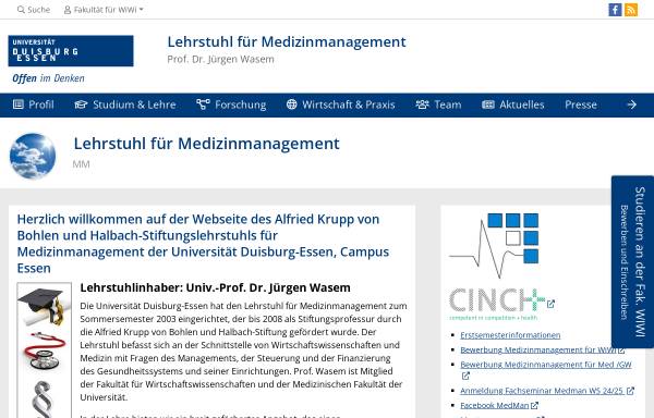 Vorschau von www.mm.wiwi.uni-due.de, Lehrstuhl für Medizinmanagement der Universität Duisburg-Essen