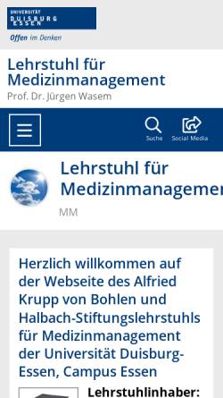 Vorschau der mobilen Webseite www.mm.wiwi.uni-due.de, Lehrstuhl für Medizinmanagement der Universität Duisburg-Essen