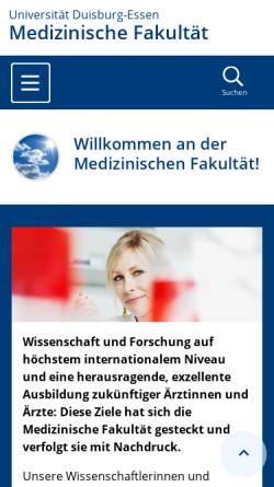 Vorschau der mobilen Webseite www.uni-due.de, Medizinische Fakultät der Universität Duisburg-Essen