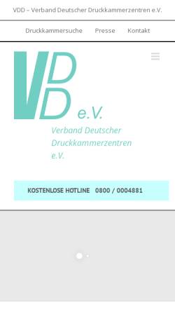 Vorschau der mobilen Webseite www.vdd-hbo.de, Verband Deutscher Druckkammerzentren e.V., VDD