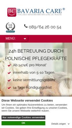 Vorschau der mobilen Webseite www.polnische-haushaltshilfe.net, Bavaria Care