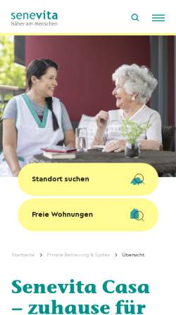 Vorschau der mobilen Webseite www.homecare.ch, Hausbetreuungsdienst für Stadt und Land AG