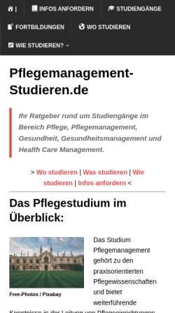 Vorschau der mobilen Webseite pflegemanagement-studieren.de, Pflegemanagement Studium