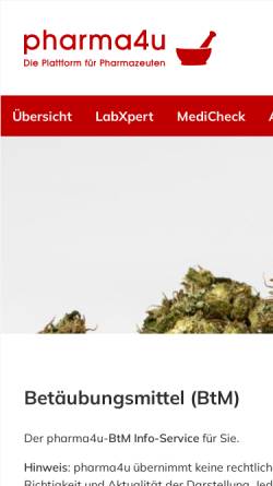 Vorschau der mobilen Webseite www.pharma4u.de, Betäubungsmittel Recht und Praxis