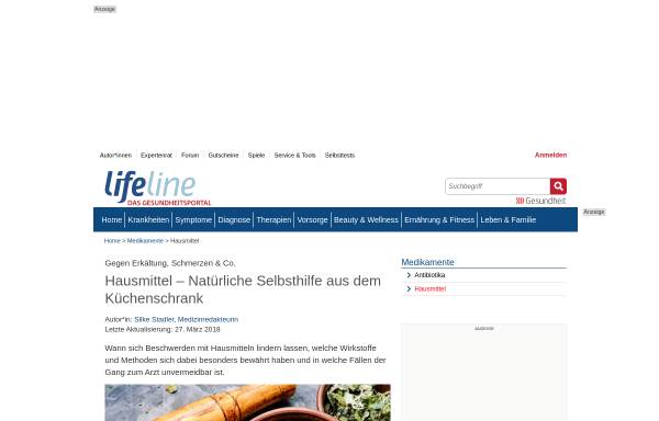 Vorschau von www.lifeline.de, Lifeline-Special Hausmittel und Selbstmedikation