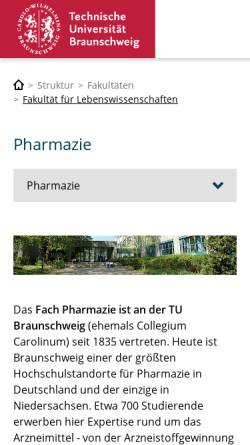 Vorschau der mobilen Webseite www.tu-braunschweig.de, Pharmazie an der TU Braunschweig