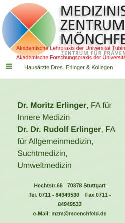 Vorschau der mobilen Webseite www.erlinger.de, Medizinisches Zentrum Mönchfeld