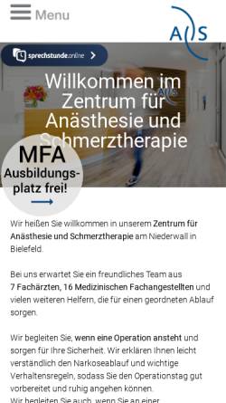 Vorschau der mobilen Webseite www.zfas-bielefeld.de, Zentrum für Anästhesie und Schmerztherapie Bielefeld