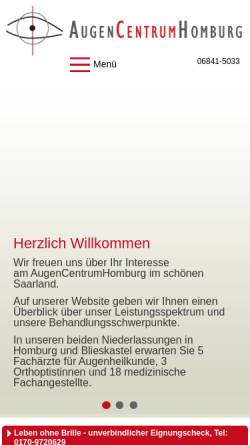Vorschau der mobilen Webseite www.augencentrum-homburg.de, AugenCentrum Homburg